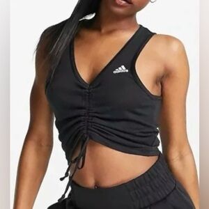 ADIDAS AeroReady Ruched Black Tank Top, Black & White, Women’s Size Small S 8-10